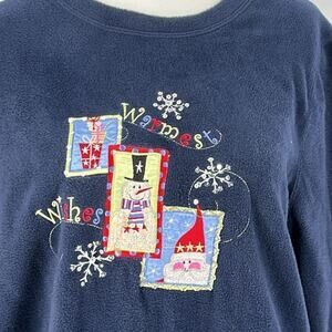 Vintage Holiday Christmas Fleece Blue Sweater Sweatshirt Size 1X Double stitch